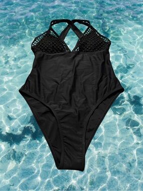 SHEIN Black One-Piece Swimsuit with Mesh Detail